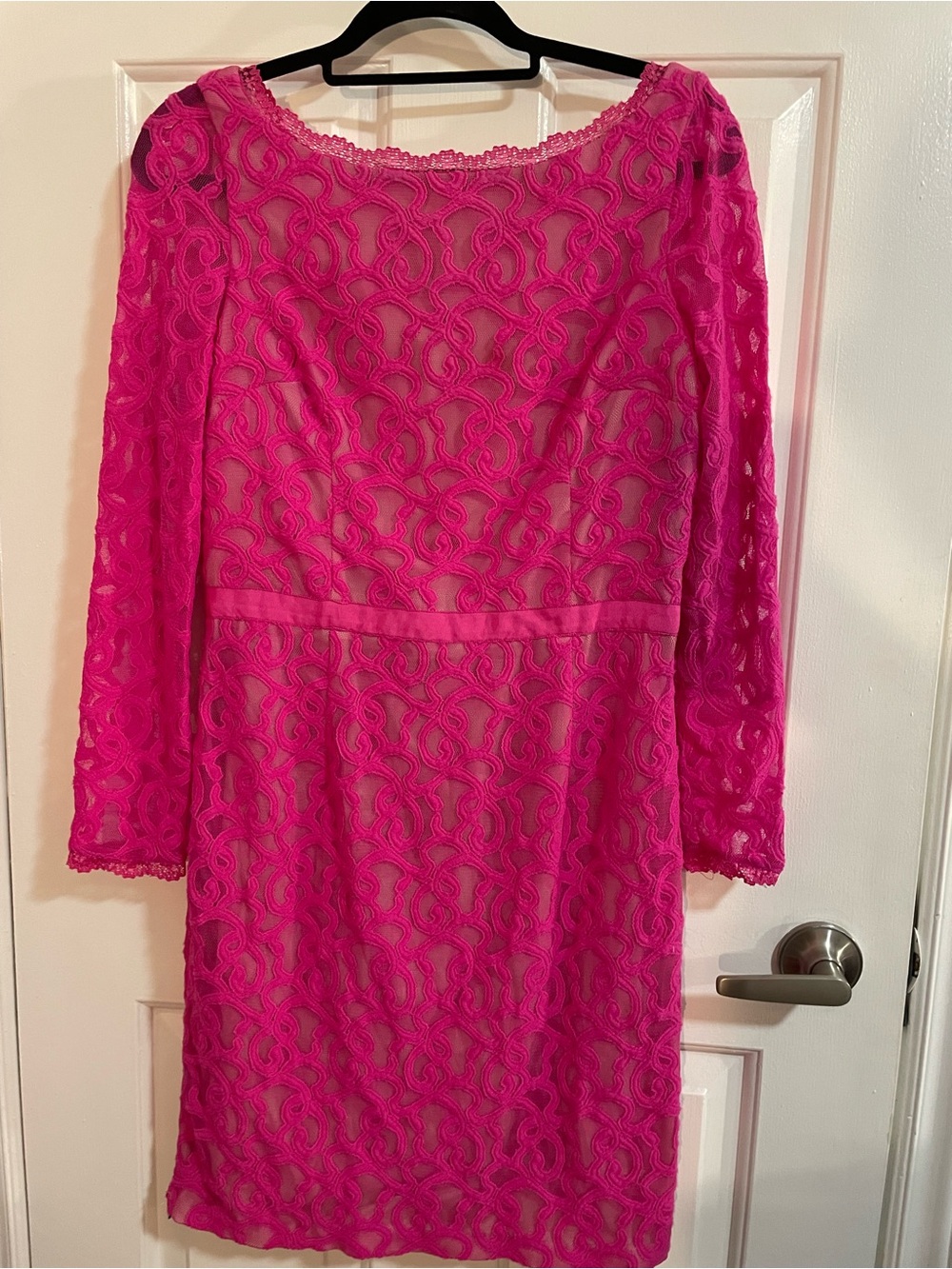 Nine West Hot Pink Lace Long-Sleeve Dress